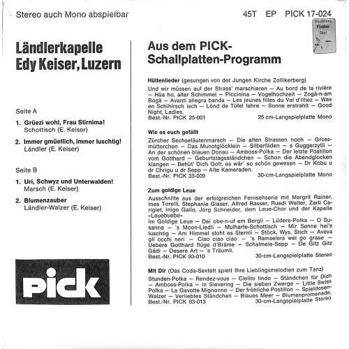 Occ. EP Vinyl: Ländlerkapelle Edy Keiser, Luzern - Grüezi wohl, Frau Stirnima u.a.