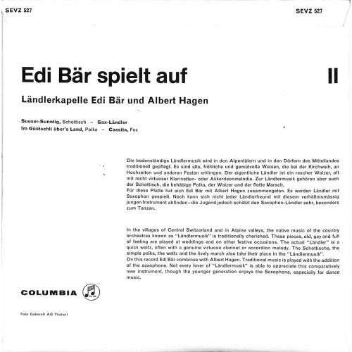 Occ. EP Vinyl: Edi Bär spielt auf II mit Albert Hagen - Suuser-Sunntig u.a.