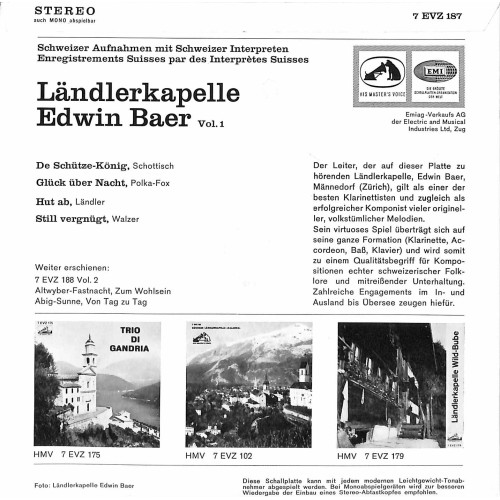Occ. EP Vinyl: Ländlerkapelle Edwin Baer Vol. 1