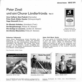 Occ. EP Vinyl: Peter Zinsli und sini Churer Ländlerfründa Vol. 3