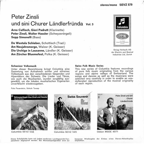 Occ. EP Vinyl: Peter Zinsli und sini Churer Ländlerfründa Vol. 3
