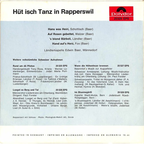Occ. EP Vinyl: Ländlerkapelle Edwin Baer Männedorf - Hüt isch Tanz in Rapperswil