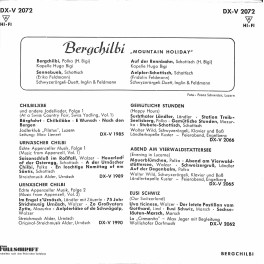 Occ. EP Vinyl:  Kapelle Hugo Bigi, Schwyzerörgeli-Duett Inglin & Feldmann – Bergchilbi = "Mountain Holiday"