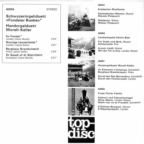Occ. EP Vinyl: Schwyzerörgeliduett Fondeier Buebe mit Morell-Keller - Im Fondei