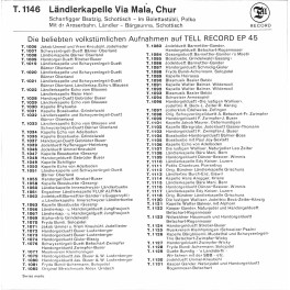 Occ. EP Vinyl: Ländlerkapelle Via Mala Chur - Schanfigger Bsatzig