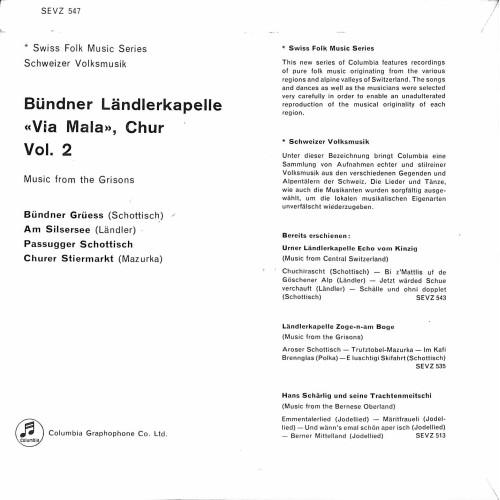 Occ. EP Vinyl: Bündner Ländlerkapelle Via Mala, Chur - Vol. 2