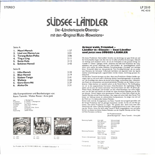 CD-Kopie von Vinyl: Ländlerkapelle Oberalp mit Den Original Hula-Hawaiians – Südsee Ländler