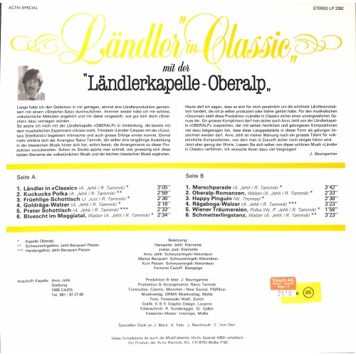 CD-Kopie von Vinyl: Kapelle Oberalp - Ländler in Classic - 1980
