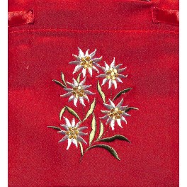 Geschenksäckli: bestickt, SWITZERLAND Edelweiss rot, 11x14 cm