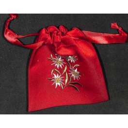 Geschenksäckli: bestickt, SWITZERLAND Edelweiss rot, 11x14 cm