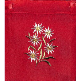 Geschenksäckli: bestickt, SWITZERLAND Edelweiss rot, 14x17 cm