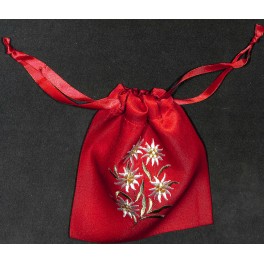 Geschenksäckli: bestickt, SWITZERLAND Edelweiss rot, 14x17 cm