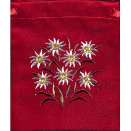 Geschenksäckli: bestickt, SWITZERLAND Edelweiss rot, 16x20 cm