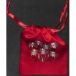 Geschenksäckli: bestickt, SWITZERLAND Edelweiss rot, 16x20 cm
