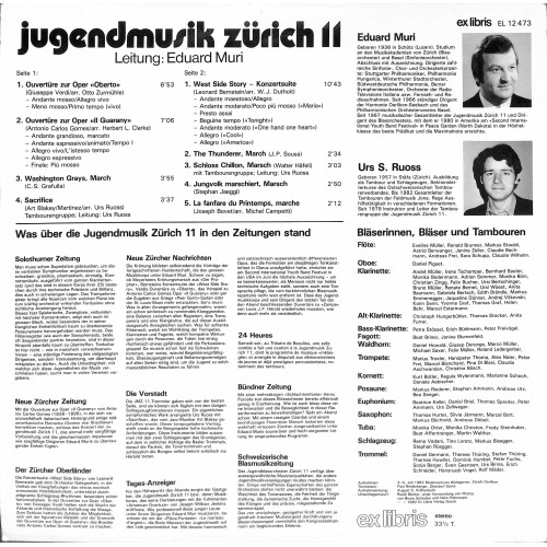 CD-Kopie von Vinyl: Jugendmusik Zürich 11 - Leitung Eduard Muri - 1982