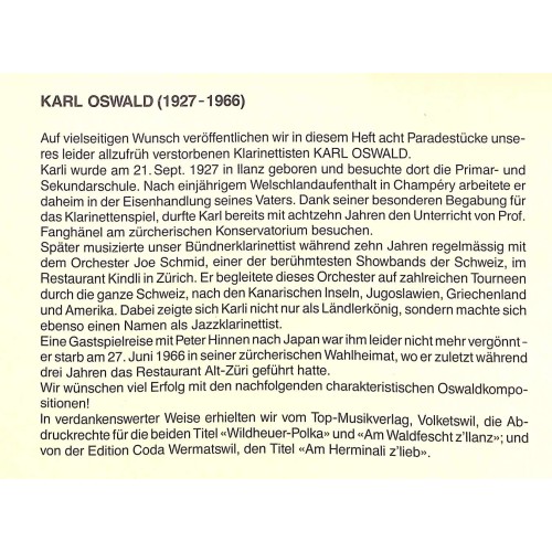 Noten:  für Klarinette 16 beliebte und vielverlangte Erfolge von Karl Oswald (zweistimmig)
