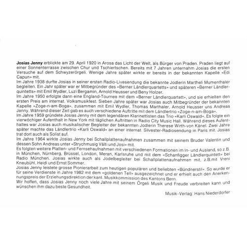 Noten: für Klarinette und Schwyzerörgeli - 12 beliebteste Kompositionen von Josias Jenny (zweistimmig)