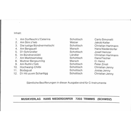 Noten: für Klarinette - BÜNDNER-LÄNDLER-HITS - Carlo Simonelli, Chr. Hartmann, O. Heinz, Chr. Jenny, Peter Zinsli u.a.  (zweistimmig)