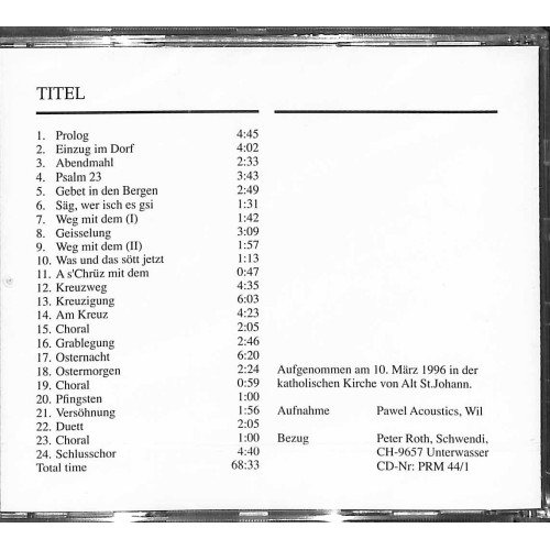 CD Toggenburger Passion - Peter Roth - Kath. Kirch Alt St. Johann