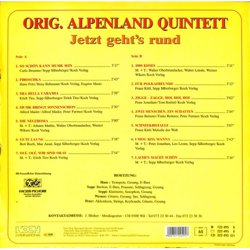 LP Original Alpenland Quintett - Jetzt geht's rund - 14 neue Stimmungs-Hits