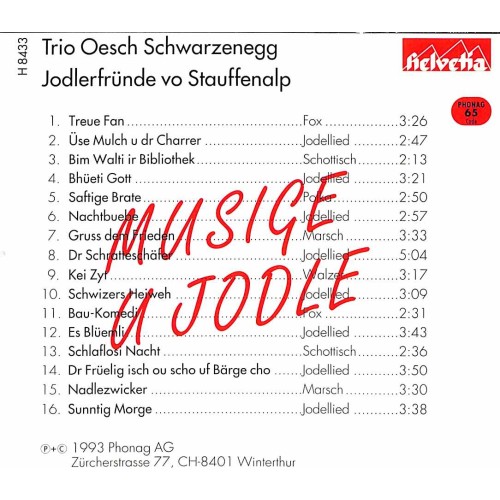 Occ. CD musige u jodle, Trio Oesch, Jodlerfründe vo Stauffenalp