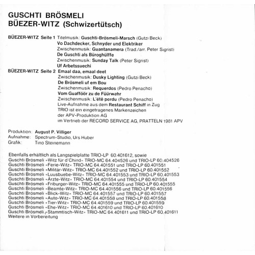 CD-Kopie von MC: Guschti Brösmeli - Büezer-Witz - Live Restaurant Schiff, Zug - 1981