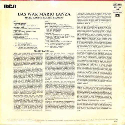 LP + CD: Das war Mario Lanza - Golden Records