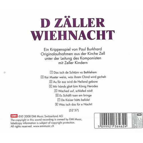 CD D Zäller Wiehnacht Original Aufnahme - Paul Burkhard