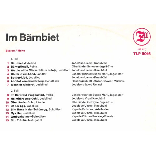 CD-Kopie von Vinyl: Im Bärnbiet - Jodelduo Vreni Kneubühl-Jakob Ummel