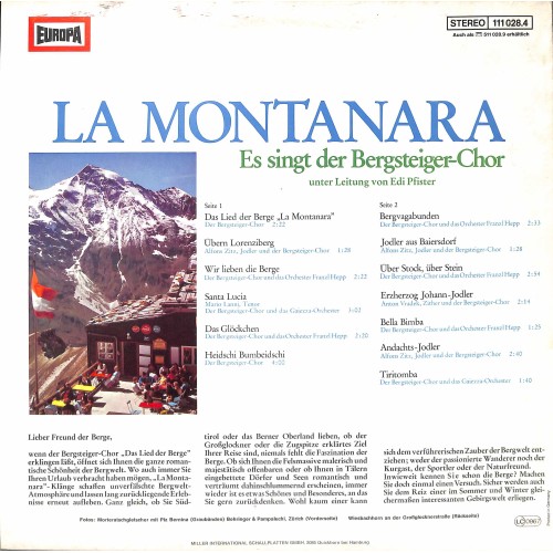 CD-Kopie von Vinyl: La Montanara - der Bergsteiger-Chor