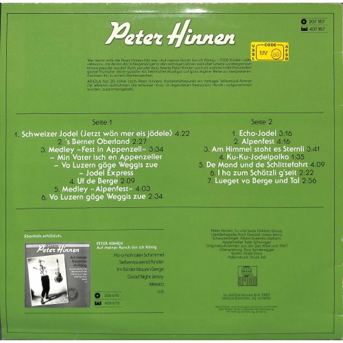 CD-Kopie von Vinyl: Peter Hinnen - Jodel-Echo - 1985