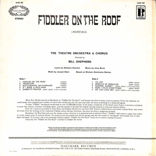 LP + CD: The Theater Orchestra & Chorus - Fiddler on the Roof - 1967