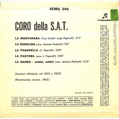Single EP: Coro della S.A.T. - La Montanara u.a.