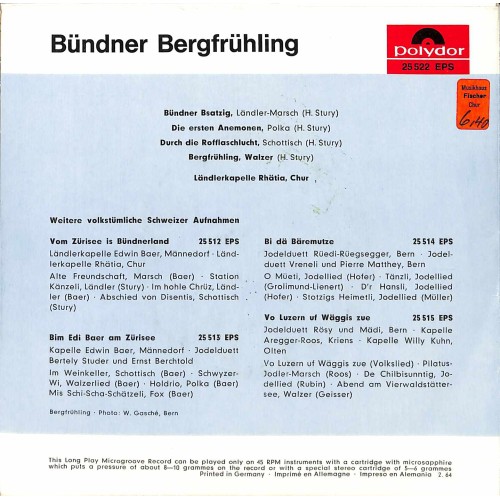 Single EP: Ländlerkapelle Rhätia Chur - Bündner Bsatzig  u.a.