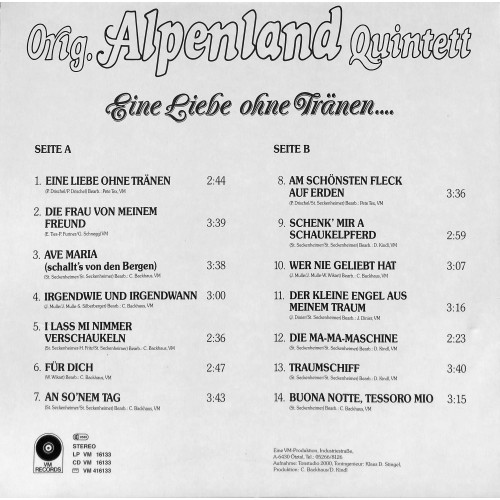 CD-Kopie von Vinyl: Orig. Alpenland Quintett - Eine Liebe ohne Tränen