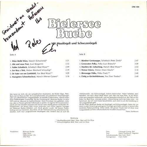 CD-Kopie von Vinyl: Bielersee Buebe - Mit Muulörgeli und Schwyzerörgeli - 1987