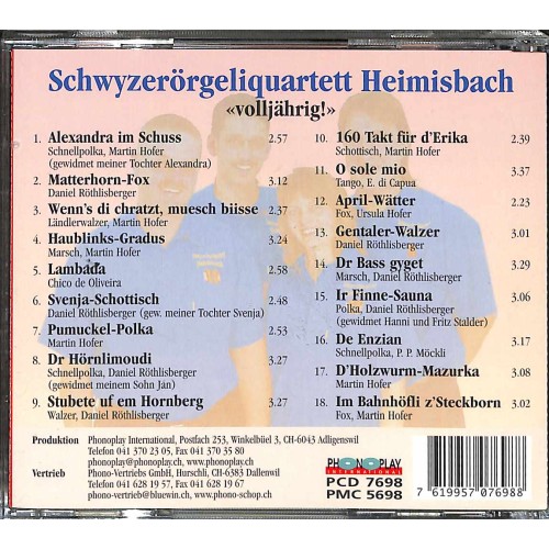 CD Volljährig! - Schwyzerörgeli-Quartett Heimisbach