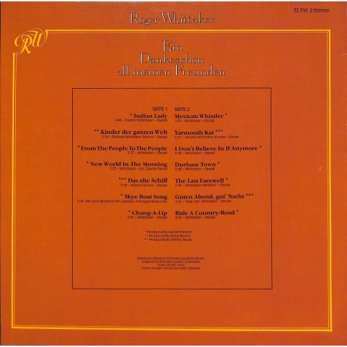 CD + LP: Roger Whittacker - Ein Dankeschön all meinen Freunden - 1981