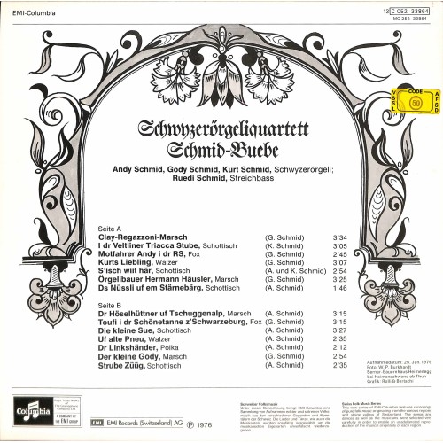 CD-Kopie von Vinyl: Schwyzerörgeliquartett Schmid-Buebe EMI 052-33864