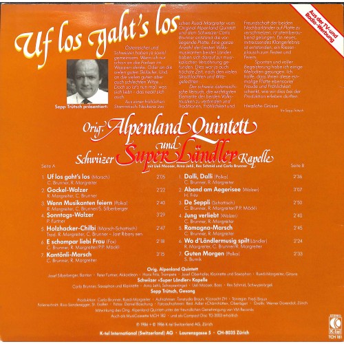 LP Vinyl: Uf los gaht's los - Orig. Alpenland Quintett und Schwiizer Super-Ländler Kapelle