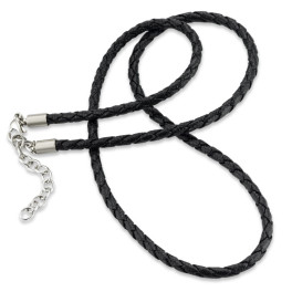 Schmuck: Halsband Edelstahl Kunstleder schwarz, 50 bis 55 cm