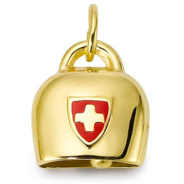 Schmuck: Anhänger 750/18 K Gelbgold Glocke mit Schweizerkreuz, Lack rot
