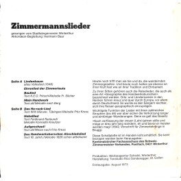 CD-Kopie von Vinyl: Zimmermannslieder - Stadtsängerverein Winterthur