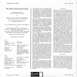 Occ. LP Vinyl: Die kleine Niederdorf-Oper - 1960 - Ruedi Walter, Margrit Rainer, Zarli Carigiet