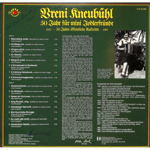 CD-Kopie von Vinyl: Vreni Kneubühl Burgdorf - 50 Jahre für mini Jodlerfründe - 1987