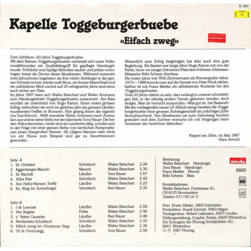CD Kapelle Toggeburgerbuebe - Eifach zweg - 1987