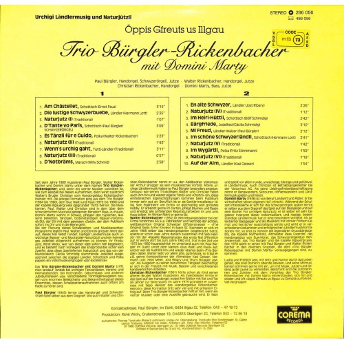 CD Trio Bürgler-Rickenbacher mit Domini Marty - Öppis Gfreuts us Illgau