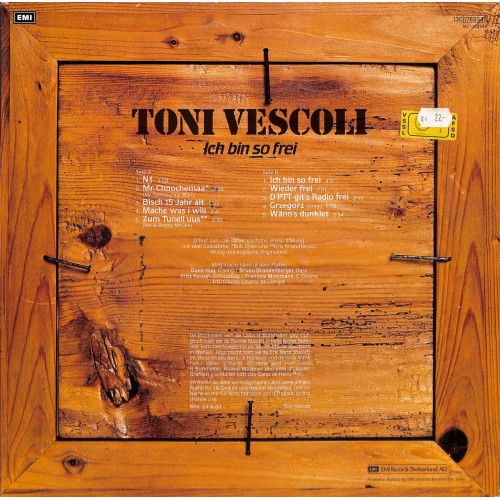 CD Toni Vescoli - Ich bin so frei - 1983