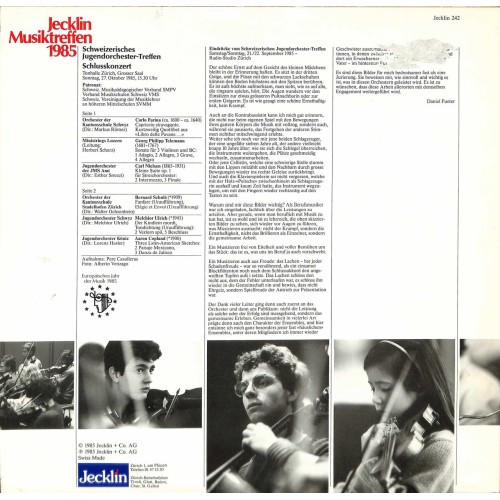 CD Jecklin Musiktreffen 1985 - Schweizerisches Jugendorchester-Treffen Schlusskonzert