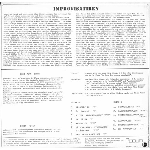 LP Hans Jürg Zingg, Edwin Peter - Improvisationen - 1978